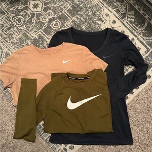 (3) Nike top trio, emerald green, orange, olive
